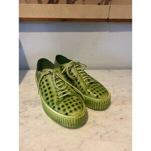 PF16 Shoes Womens Size 8.5 Green Polka Dot Leather Platform Sneakers Made Italy